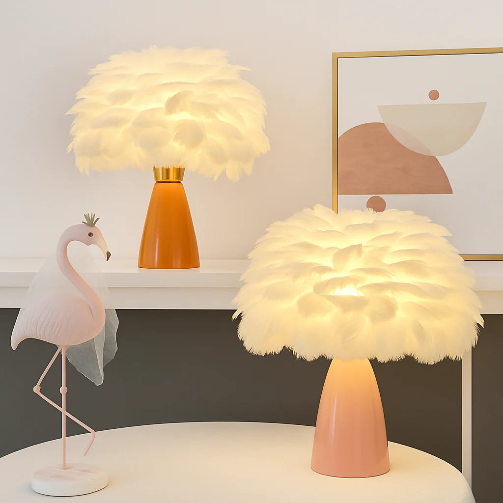Creative Nordic desk lamp, warm bedroom feather lamp, fashionable and simple study ceramic decorative lamp - Image 4