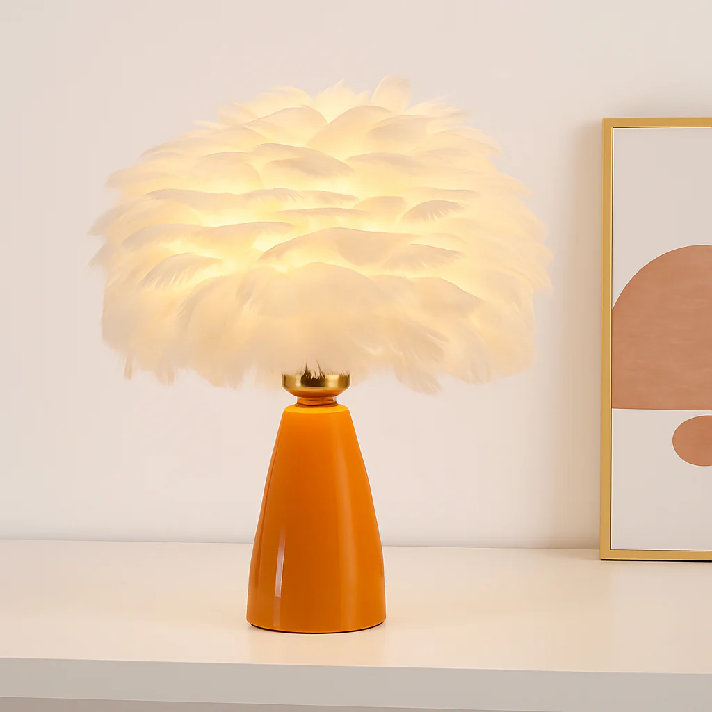 Creative Nordic desk lamp, warm bedroom feather lamp, fashionable and simple study ceramic decorative lamp - Image 7