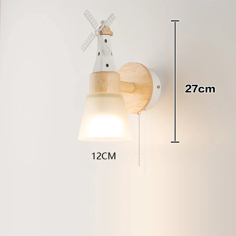 Décor nordique moulin à vent applique murale appliques pour la maison salon enfants chambre chevet miroir lumières bois luminaire - Image 7