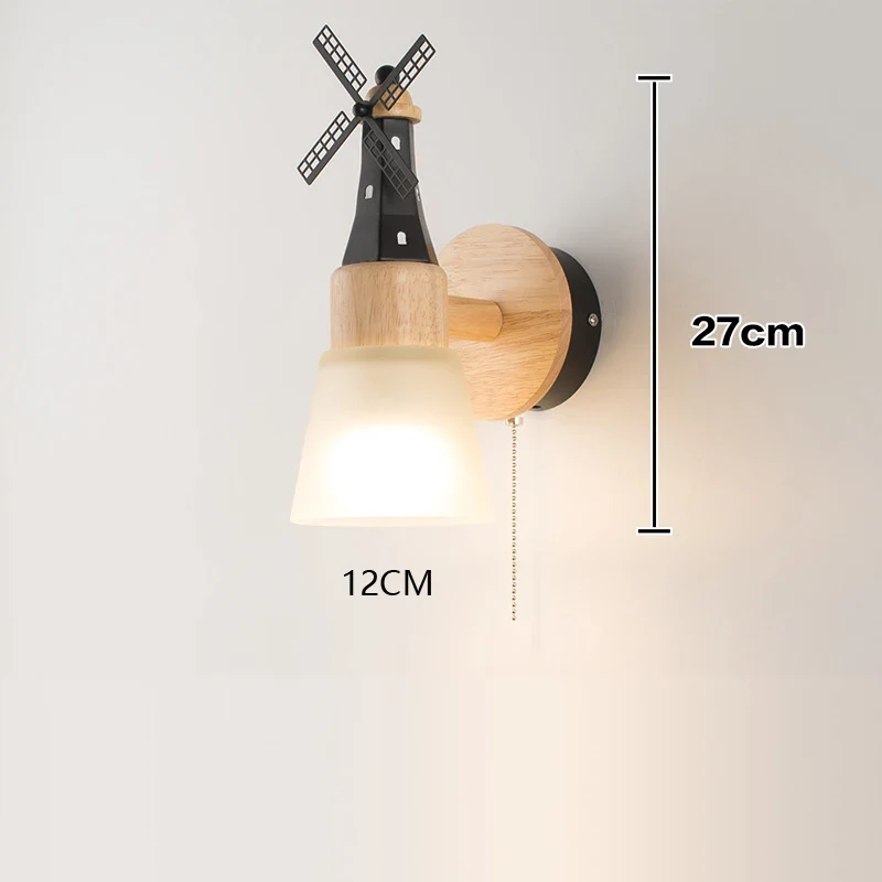 Décor nordique moulin à vent applique murale appliques pour la maison salon enfants chambre chevet miroir lumières bois luminaire - Image 8
