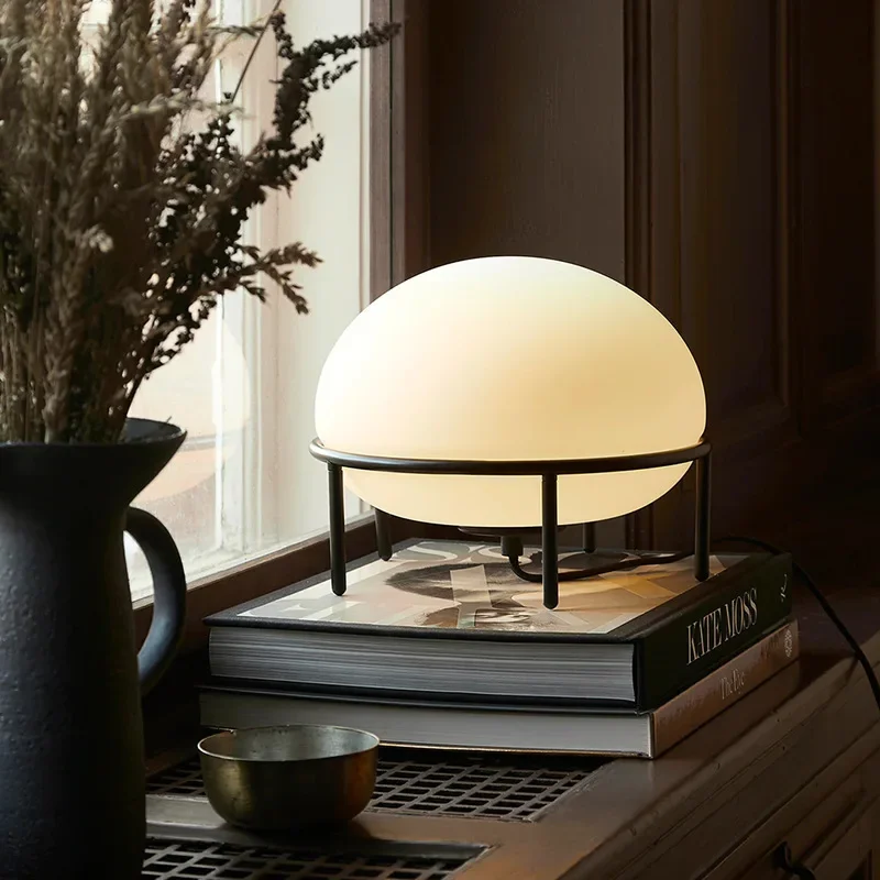 Demark Table Lamp Artistic White Glass Ball Desk Light for Bedroom Living Room - Image 3