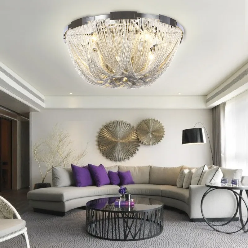 Designer LED Deiling Light Handmade Tassel Aluminum Chain Ceiling Light, Suitable For Living Room/Bedroom Home Decoration Lights - Image 2