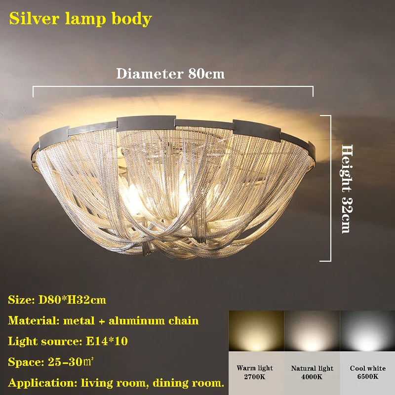 Designer LED Deiling Light Handmade Tassel Aluminum Chain Ceiling Light, Suitable For Living Room/Bedroom Home Decoration Lights - Image 7