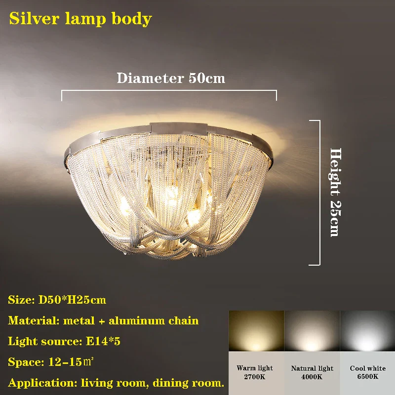 Designer LED Deiling Light Handmade Tassel Aluminum Chain Ceiling Light, Suitable For Living Room/Bedroom Home Decoration Lights - Image 9