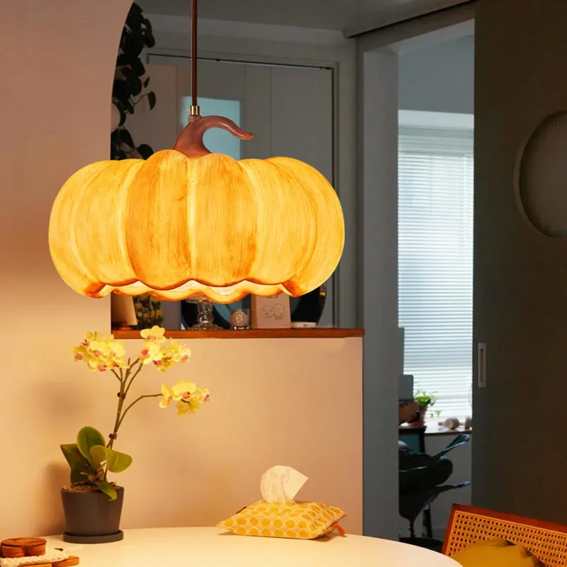 Designer Restaurant Island LED Chandelier Retro Resin Pumpkin Lamp Bedroom Wabi Sabi Pendant Lamps Home Decoration Light Fixture - Image 2