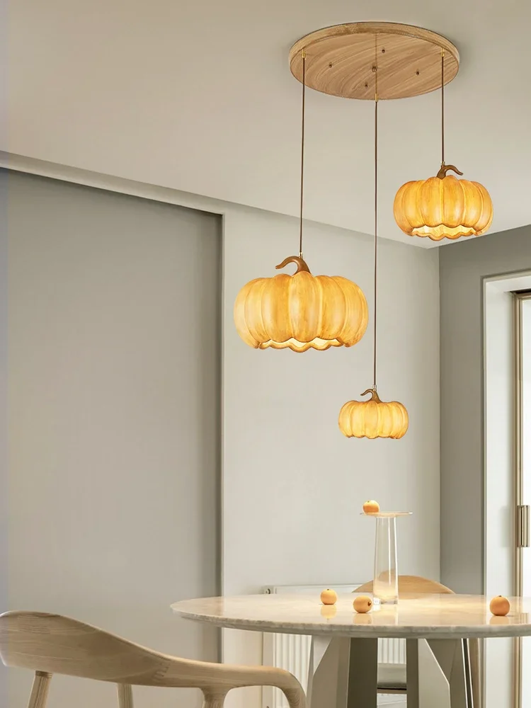 Designer Restaurant Island LED Chandelier Retro Resin Pumpkin Lamp Bedroom Wabi Sabi Pendant Lamps Home Decoration Light Fixture - Image 5