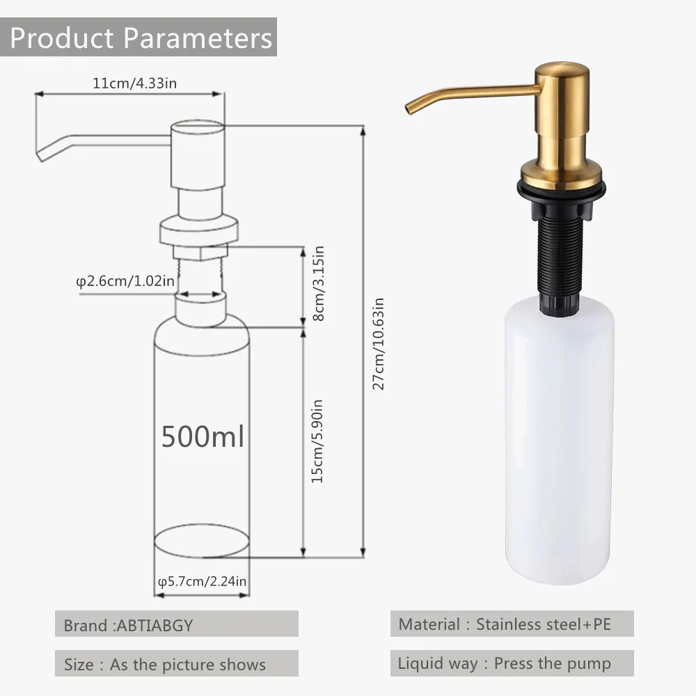 distributeur de savon en acier inoxydable avec pompe intégrée - Image 2
