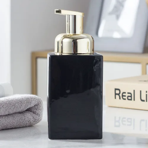 distributeur de savon en céramique avec pompe dorée pour salle de bain - Image 10