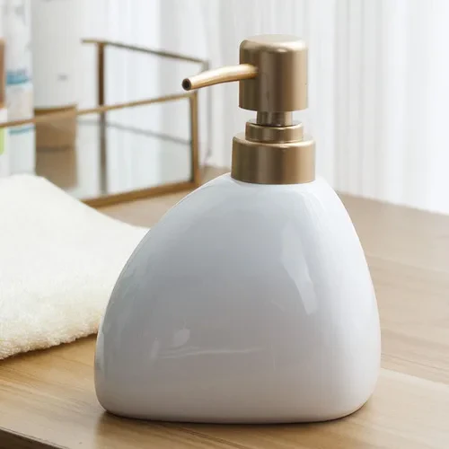 distributeur de savon en céramique avec pompe dorée pour salle de bain - Image 7