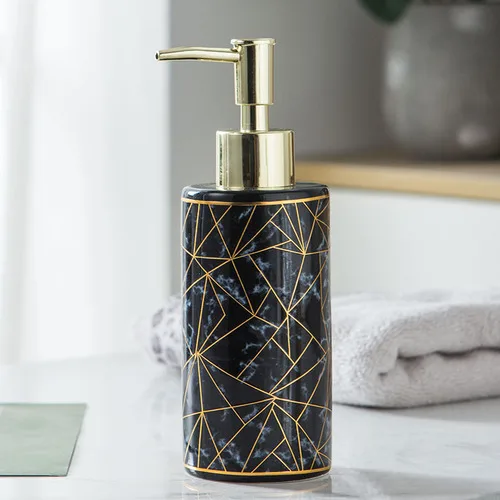distributeur de savon en céramique avec pompe dorée pour salle de bain - Image 9