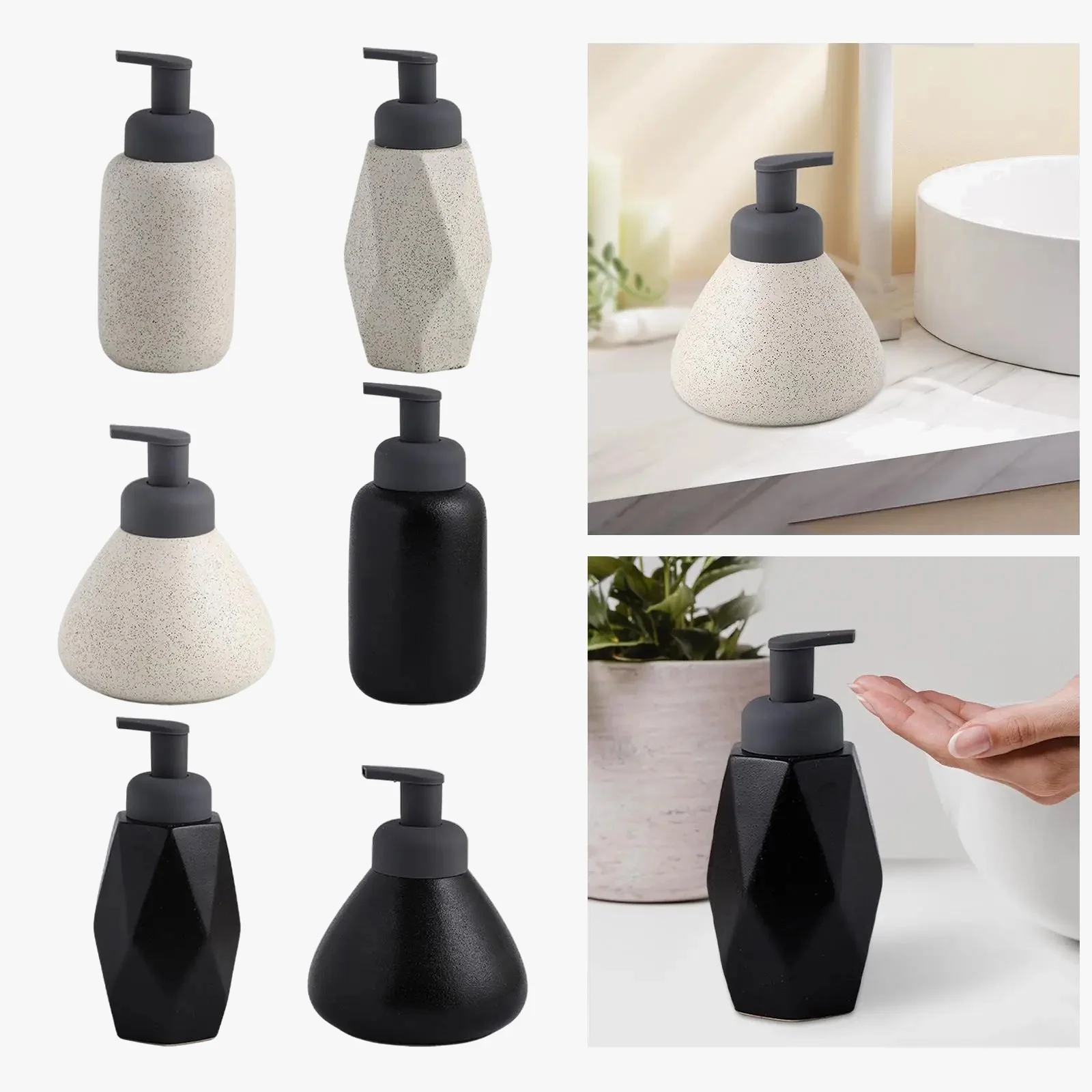 distributeur de savon liquide en céramique réutilisable pour salle de bain - Image 2
