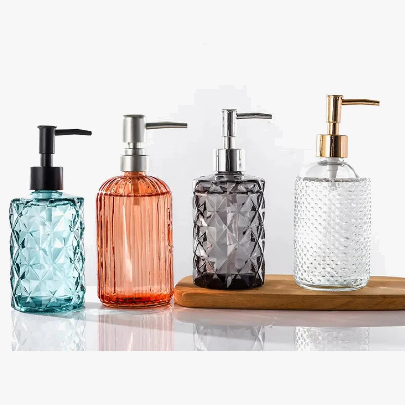 distributeur de savon liquide en verre portable pour salle de bain