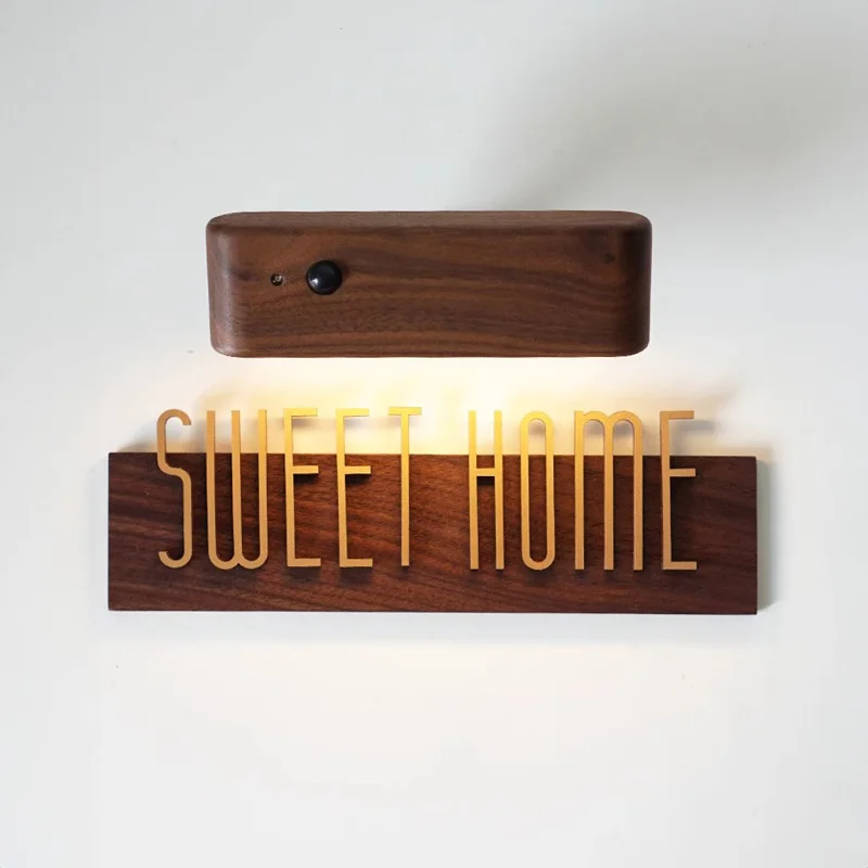 DIY Customizable English alphabet Walnut Wood Retro, Decorative Plaque Charge Inductive Lighting for Entrance Door, commercial - Image 2