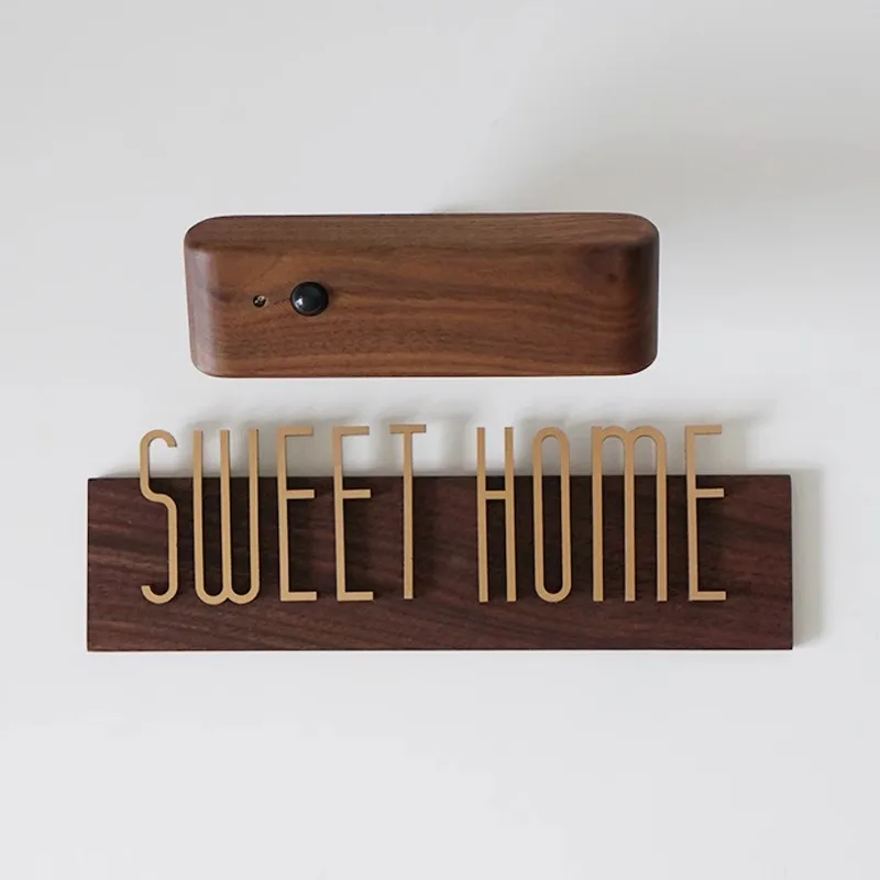 DIY Customizable English alphabet Walnut Wood Retro, Decorative Plaque Charge Inductive Lighting for Entrance Door, commercial - Image 4