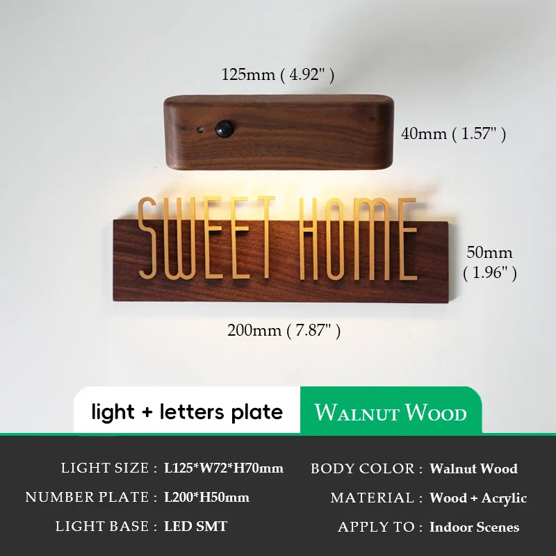 DIY Customizable English alphabet Walnut Wood Retro, Decorative Plaque Charge Inductive Lighting for Entrance Door, commercial - Image 6