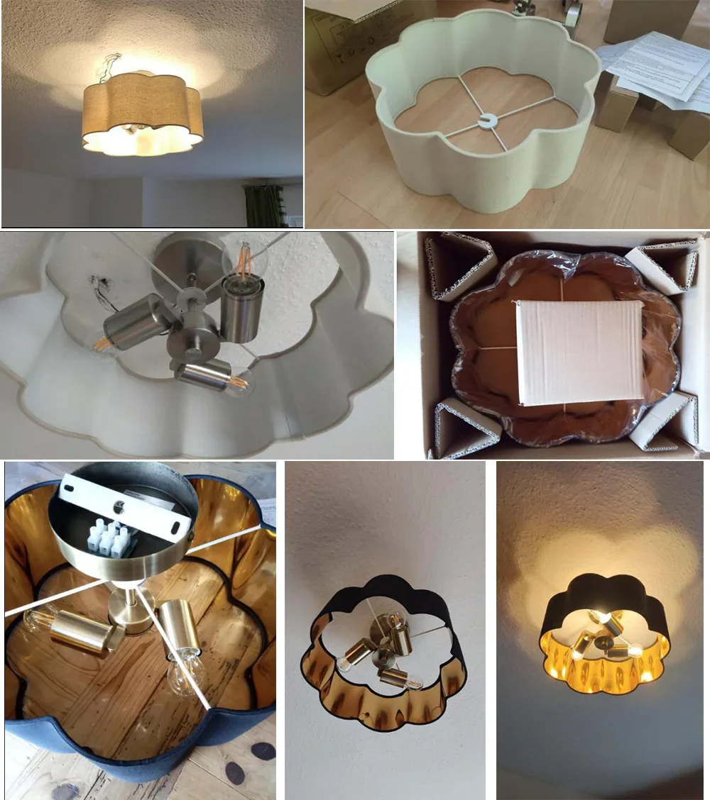 E27 pétale 3 lumières semi-encastré plafonnier tissu abat-jour pour chambre d'enfants chambre cuisine couloir entrée avec ampoule - Image 6