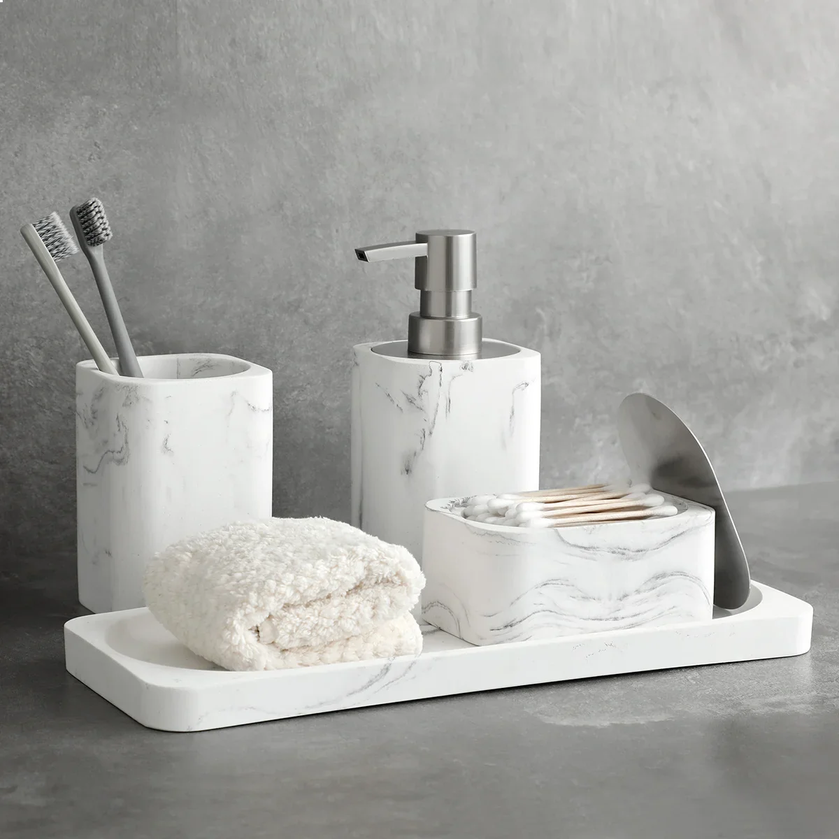 ensemble d'accessoires en marbre blanc pour salle de bain - Image 2