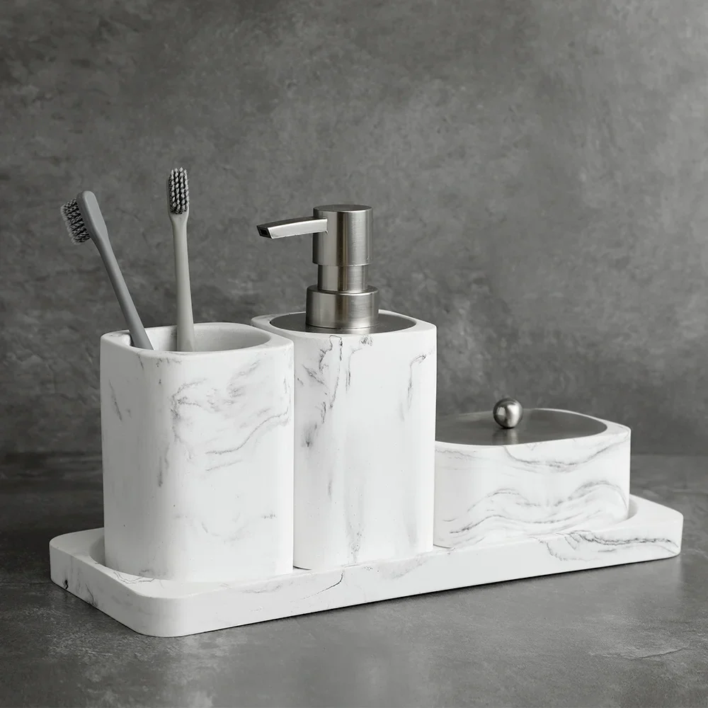 ensemble d'accessoires en marbre blanc pour salle de bain - Image 3