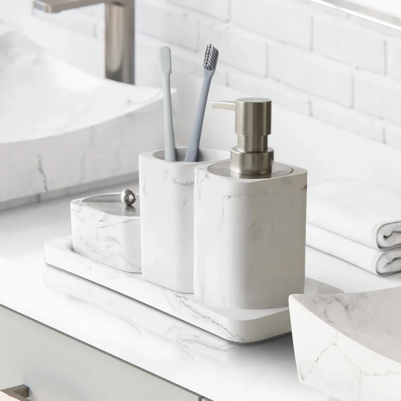 ensemble d'accessoires en marbre blanc pour salle de bain - Image 4