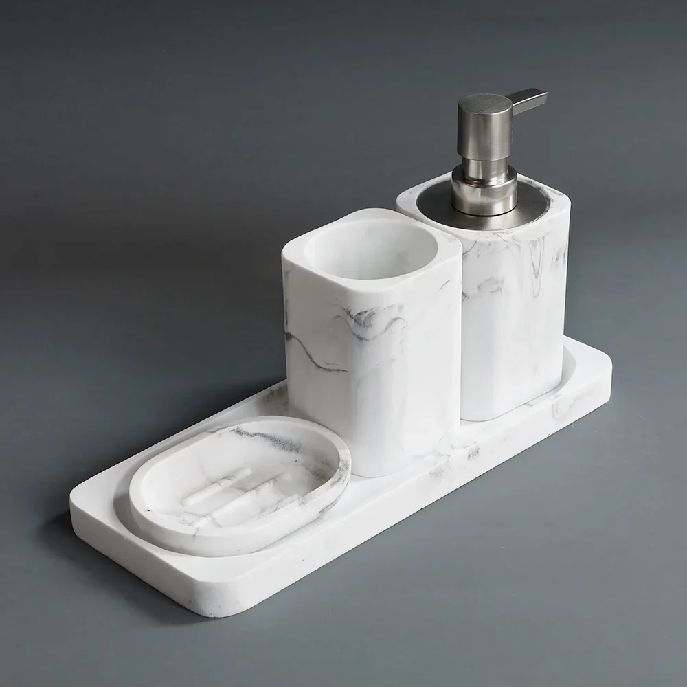 ensemble d'accessoires en marbre blanc pour salle de bain - Image 5