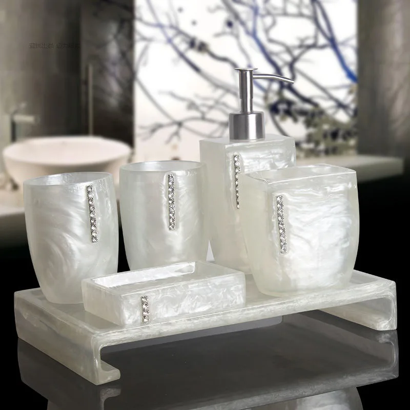 ensemble daccessoires de mariage en résine nacrée pour salle de bain - Image 2