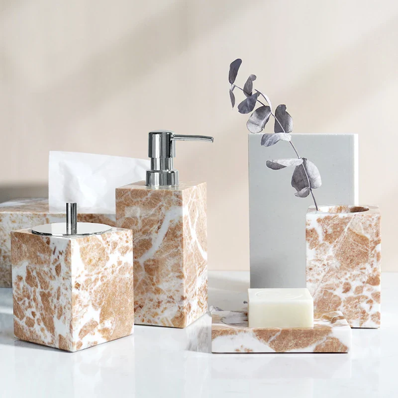 ensemble daccessoires en marbre naturel pour salle de bain - Image 4