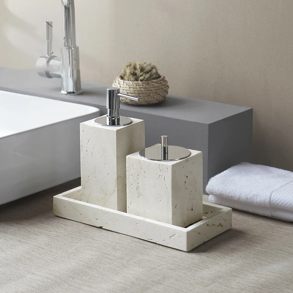 ensemble daccessoires en travertin beige pour salle de bain - Image 3