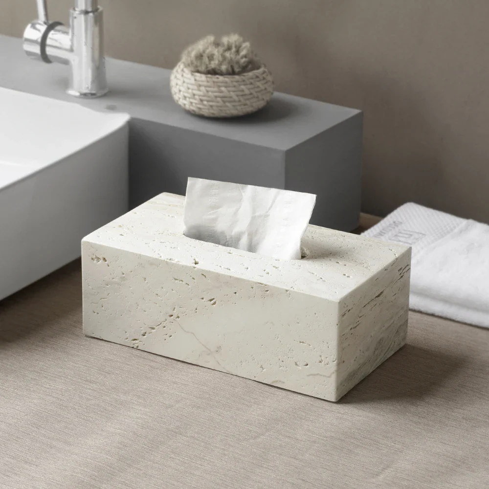 ensemble daccessoires en travertin beige pour salle de bain - Image 4