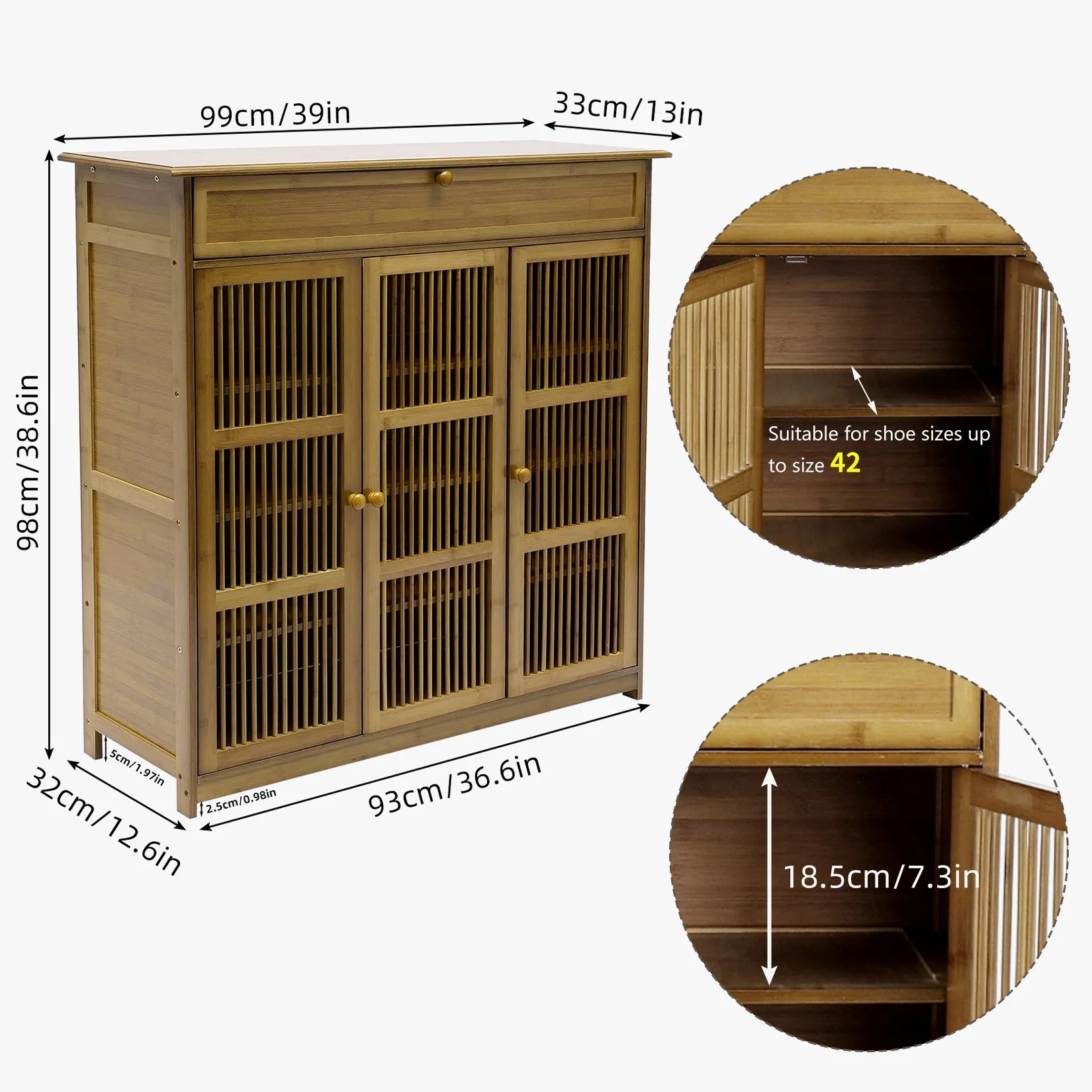 etagère à chaussures en bois 4 niveaux avec portes creuses - Image 3