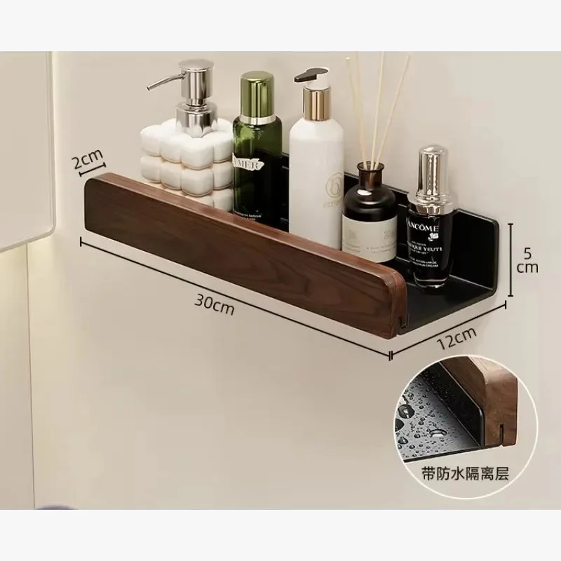 étagère murale en noyer pour rangement et porte-serviettes - Image 4