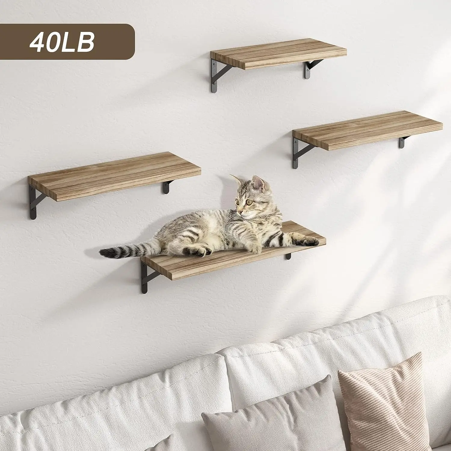 étagères murales en bois massif design simple pour rangement suspendu - Image 2