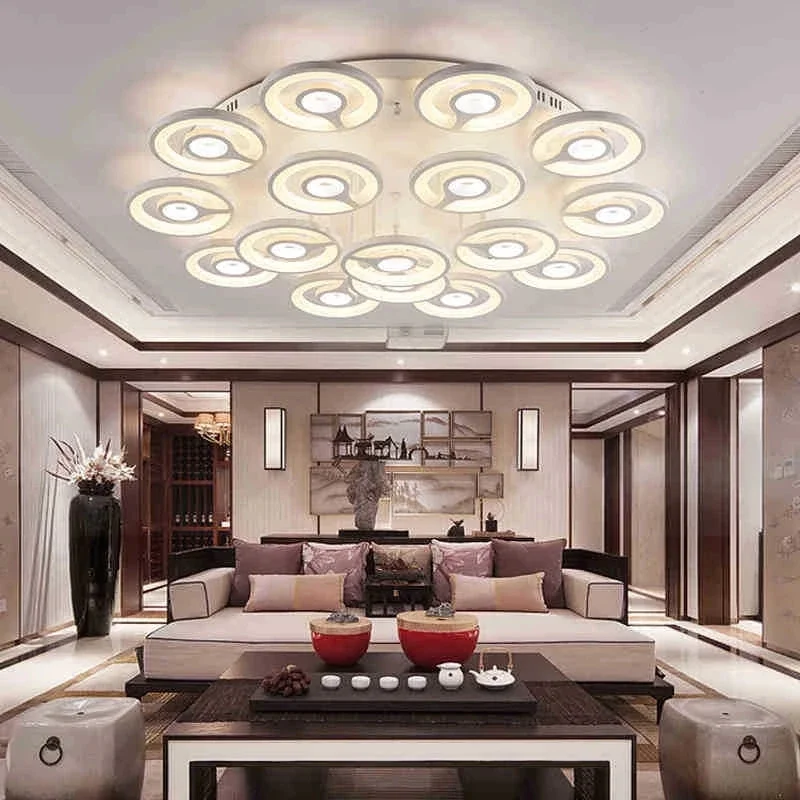 European New Multiple Heads Acrylic Led Ceiling Lamp For Bedroom Dining Room Round Iron Decoration Lighting chandeliers - Image 6