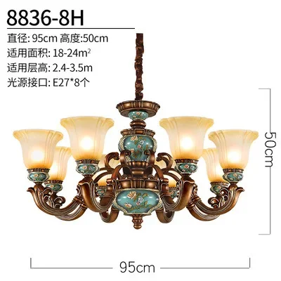 European style bedroom light, living room resin chandelier, LED glass and iron art chandelier - Image 12