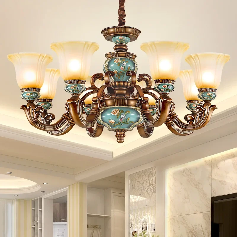 European style bedroom light, living room resin chandelier, LED glass and iron art chandelier - Image 2