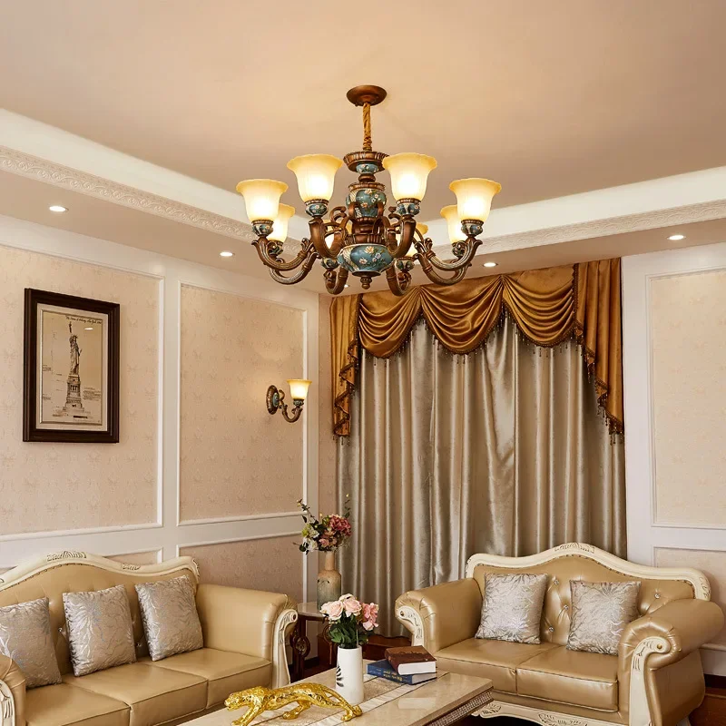 European style bedroom light, living room resin chandelier, LED glass and iron art chandelier - Image 3