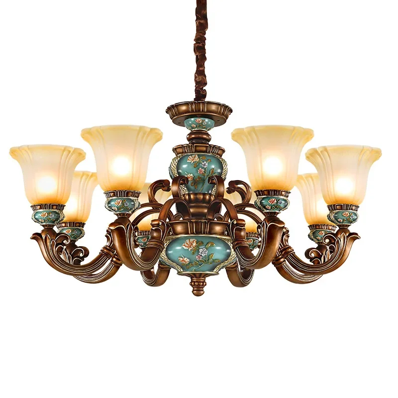 European style bedroom light, living room resin chandelier, LED glass and iron art chandelier - Image 5
