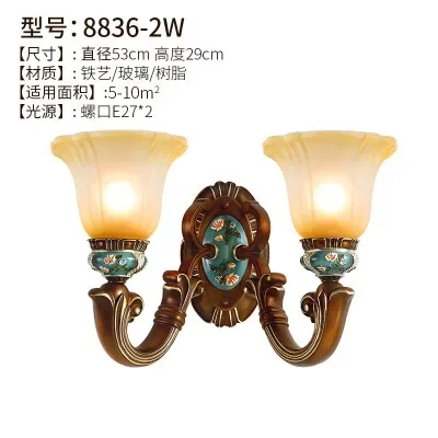 European style bedroom light, living room resin chandelier, LED glass and iron art chandelier - Image 6