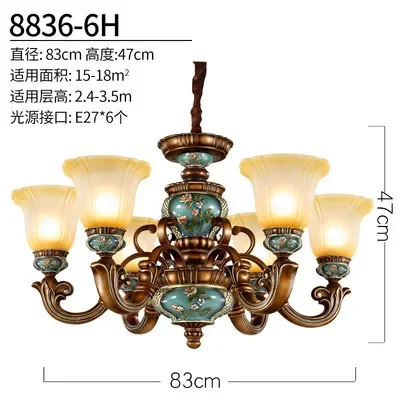 European style bedroom light, living room resin chandelier, LED glass and iron art chandelier - Image 7