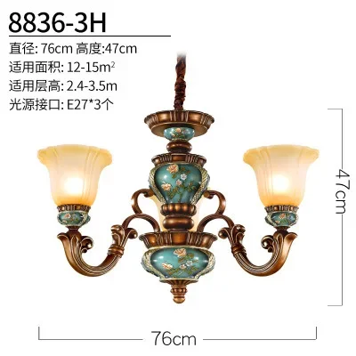 European style bedroom light, living room resin chandelier, LED glass and iron art chandelier - Image 8