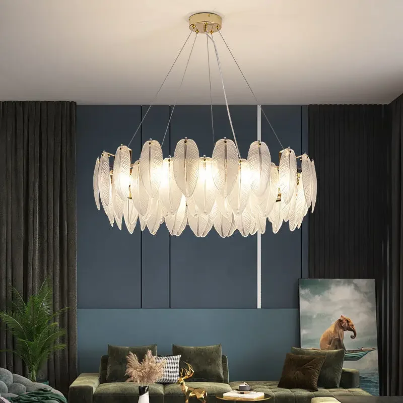 Feather Glass Led Chandelier Pendant Lights Suspension Hanging Lamp for Living Room Bedroom - Image 2
