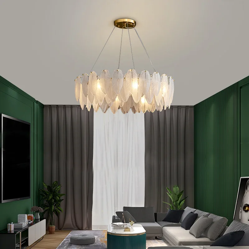 Feather Glass Led Chandelier Pendant Lights Suspension Hanging Lamp for Living Room Bedroom - Image 3