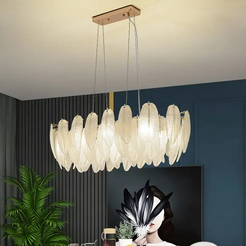 Feather Glass Led Chandelier Pendant Lights Suspension Hanging Lamp for Living Room Bedroom - Image 5