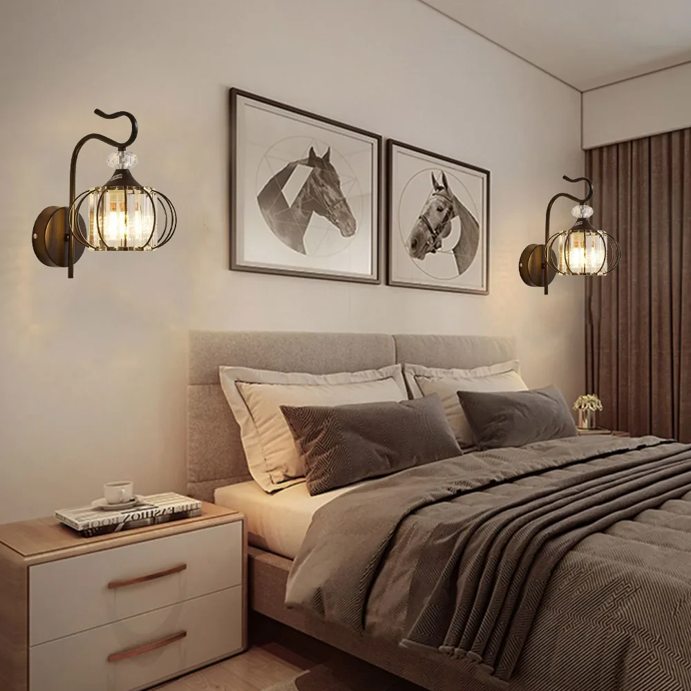 Glass wall lamp, iron art bedside lamp, simple accessories of living room, bedroom and dining room, E27 lamp - Image 4