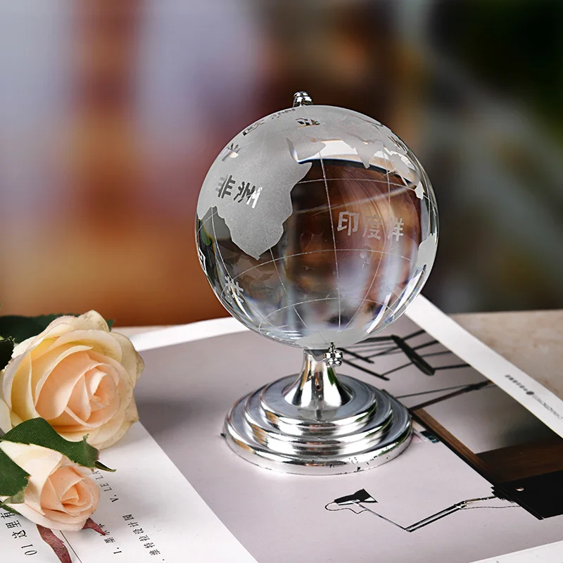 globe en cristal terrestre avec support rotatif décoration géographique - Image 3