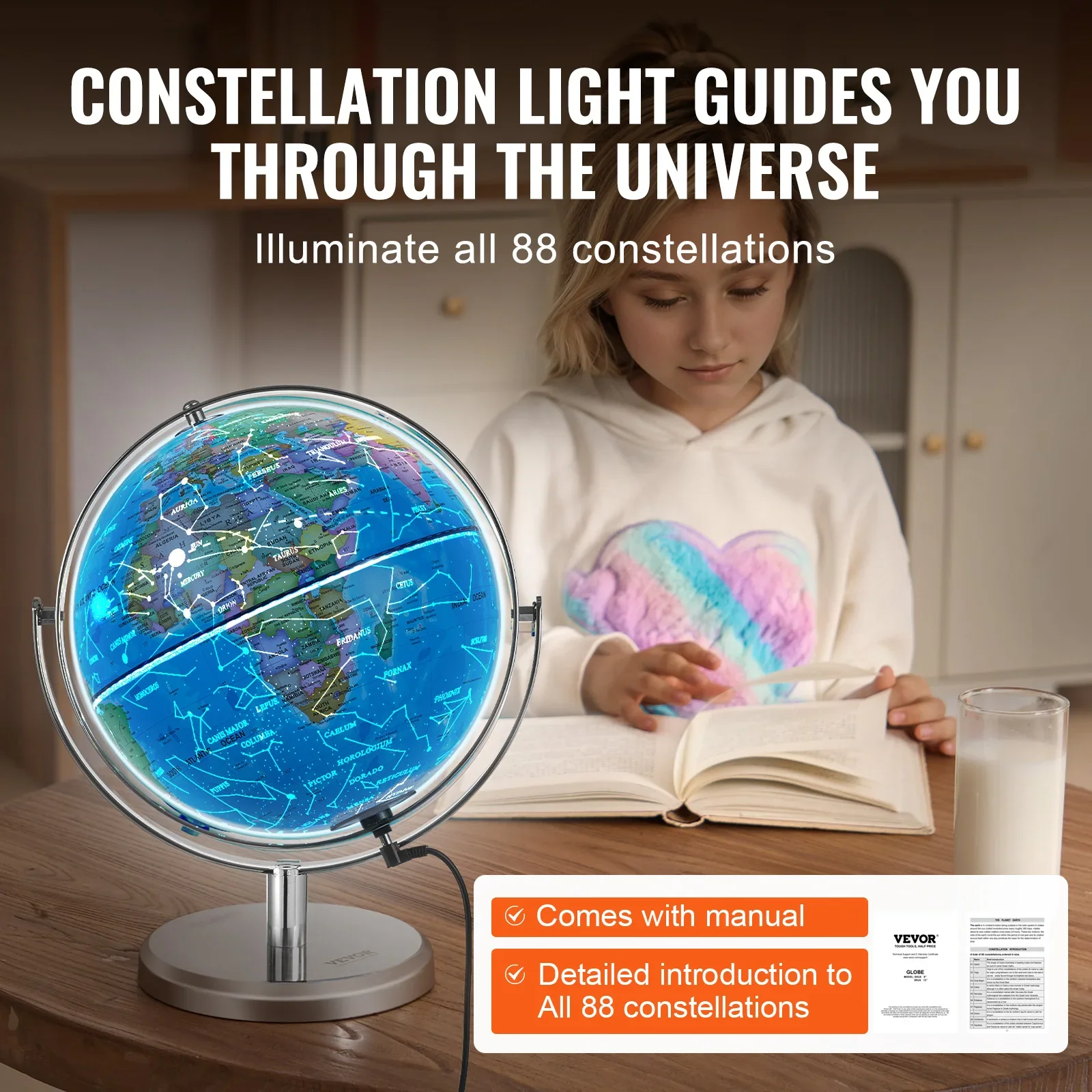 globe terrestre illuminé avec support en métal et veilleuse led - Image 3
