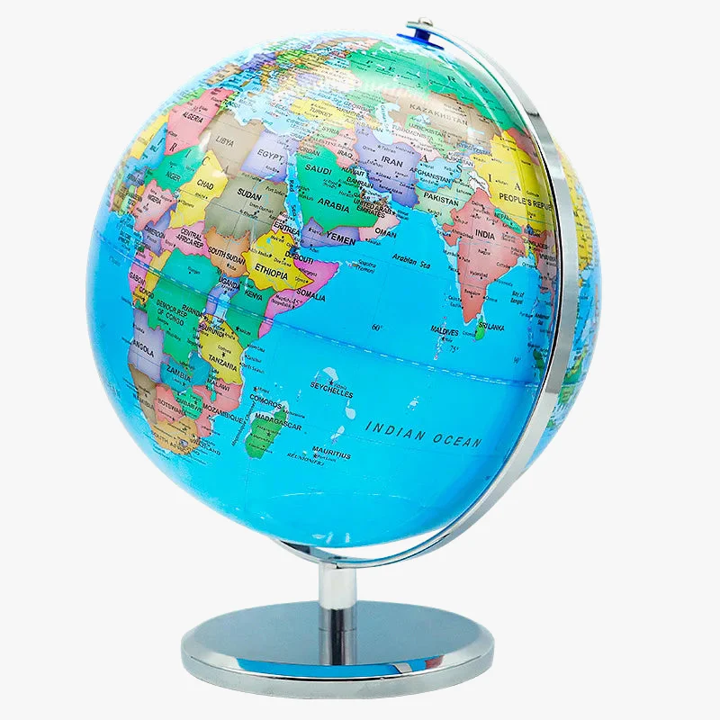 globe terrestre lumineux avec carte du monde éducative