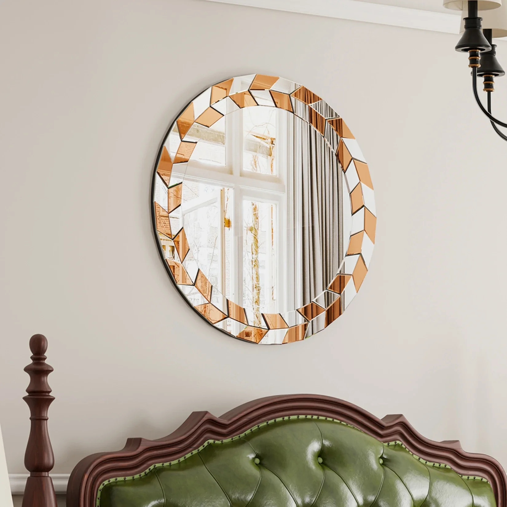 grand miroir décoratif rond avec cadre en verre biseauté style moderne - Image 4