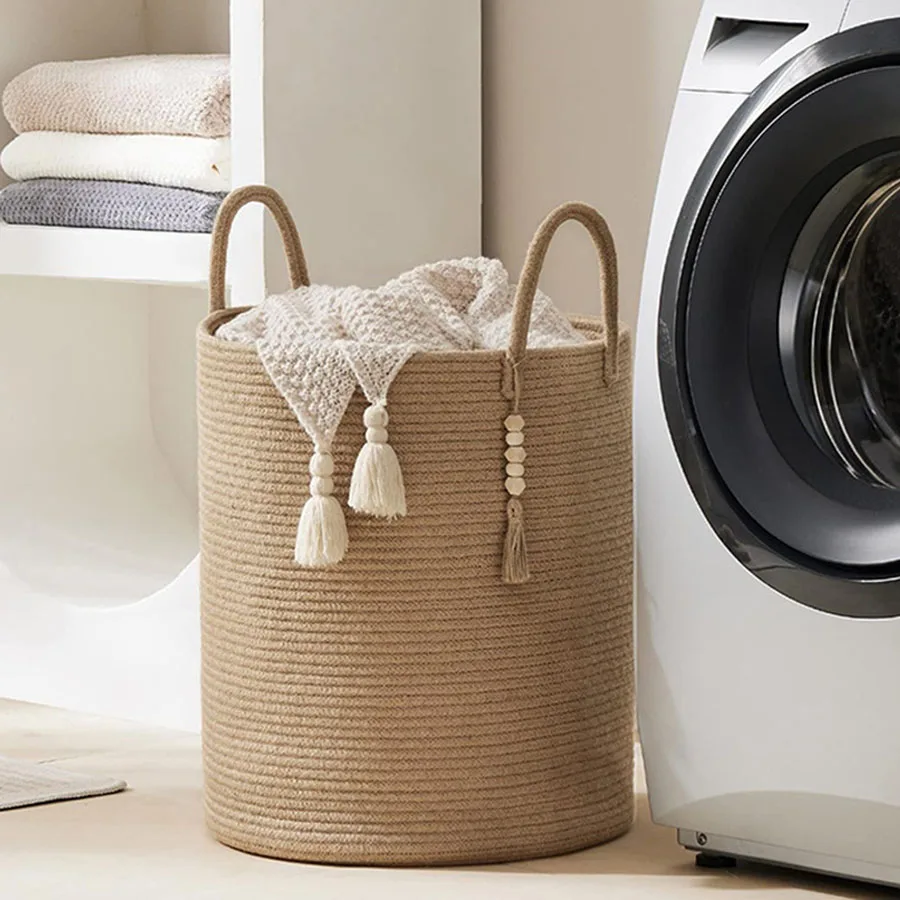 grand panier de rangement tissé avec poignées pliable pour jouets et linge - Image 2