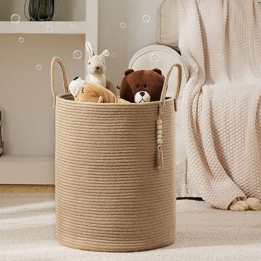 grand panier de rangement tissé avec poignées pliable pour jouets et linge - Image 3