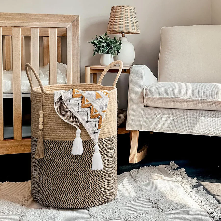 grand panier de rangement tissé avec poignées pliable pour jouets et linge - Image 4